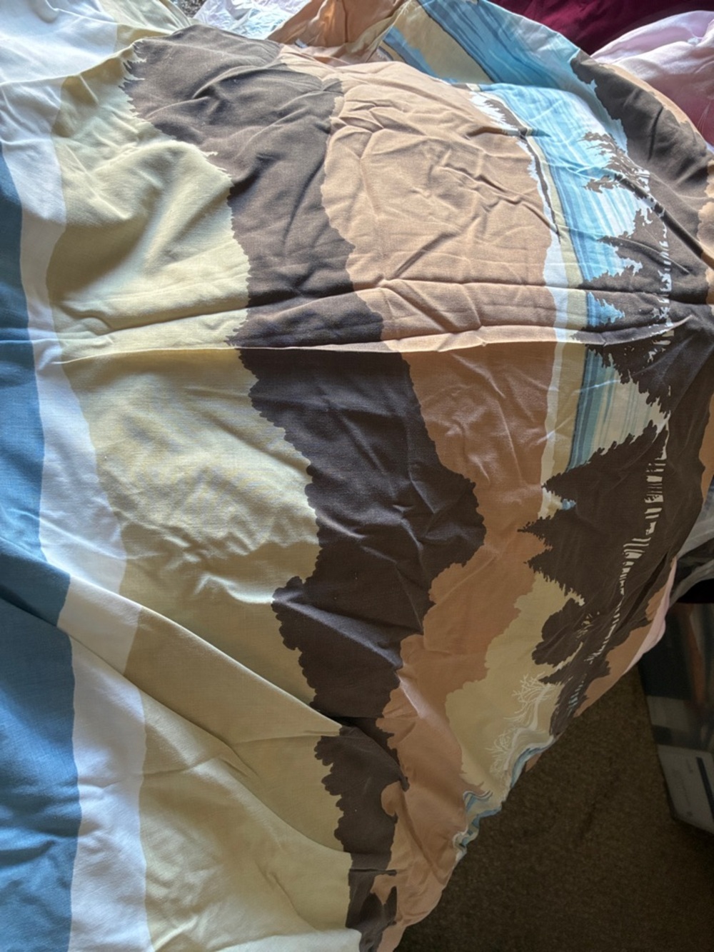 Sheets- Neutral Landscape Print Duvet Cover - Brown, Tan, Blue